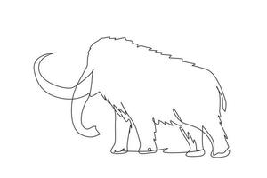 Single one line drawing big mammoth business logo identity. Prehistoric animal from ice age. Strong animal mascot for zoo, tusks, elephant species. Modern continuous line draw design graphic vector