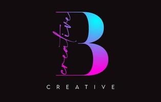 diseño de letra b con corte creativo y fuente serif en vector de colores azul púrpura