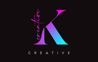 K Letter Design with Creative Cut and Serif Font in Purple Blue Colors Vector