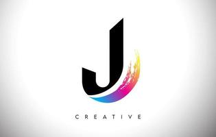J Brush Stroke Artistic Letter Logo Design with Creative Modern Look Vector and Vibrant Colors