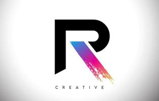 R Brush Stroke Artistic Letter Logo Design with Creative Modern Look Vector and Vibrant Colors