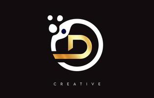 Golden Letter D Logo with Dots and Bubbles inside a Circular Shape in Gold Colors Vector