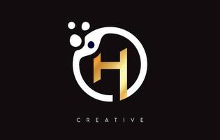 Golden Letter H Logo with Dots and Bubbles inside a Circular Shape in Gold Colors Vector