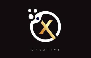 Golden Letter X Logo with Dots and Bubbles inside a Circular Shape in Gold Colors Vector