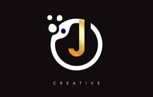 Golden Letter J Logo with Dots and Bubbles inside a Circular Shape in Gold Colors Vector