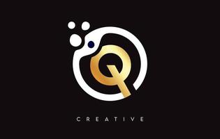 Golden Letter Q Logo with Dots and Bubbles inside a Circular Shape in Gold Colors Vector