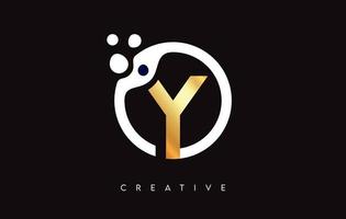 Golden Letter Y Logo with Dots and Bubbles inside a Circular Shape in Gold Colors Vector