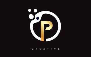 Golden Letter P Logo with Dots and Bubbles inside a Circular Shape in Gold Colors Vector