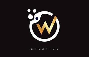 Golden Letter W Logo with Dots and Bubbles inside a Circular Shape in Gold Colors Vector