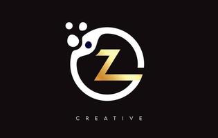 Golden Letter Z Logo with Dots and Bubbles inside a Circular Shape in Gold Colors Vector