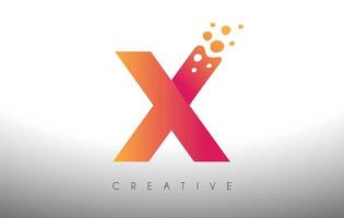 X Dots Letter Logo Design with Creative Artistic Bubble Cut in Purple Colors Vector