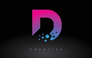 diseño de logotipo de letra d puntos con burbuja artística creativa cortada en vector de colores azul púrpura