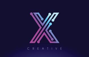 X Tech Letter logo Concept with Connected Technology Dots vector