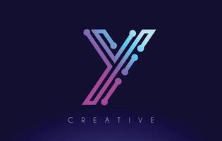 Y Tech Letter logo Concept with Connected Technology Dots vector