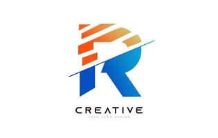 Sliced Letter R Logo Icon Design with Blue and Orange Colors and Cut Slices vector