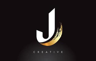 Golden J Letter Logo with Brush Stroke Artistic Look on Black Background Vector