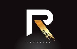Golden R Letter Logo with Brush Stroke Artistic Look on Black Background Vector