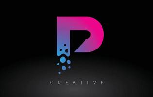 P Dots Letter Logo Design with Creative Artistic Bubble Cut in Blue Purple Colors Vector