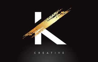 Golden K Letter Logo with Brush Stroke Artistic Look on Black Background Vector