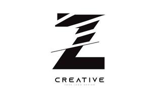 Sliced Letter Z Logo Icon Design with Black and White Colors and Cut Slices vector