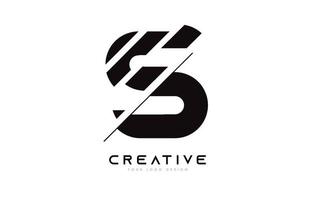 diseño de icono de logotipo de letra s en rodajas con colores blanco y negro y rodajas cortadas vector