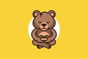 Meditation bear cartoon cute vector