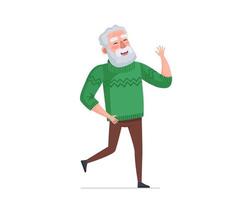 Older man fun dancing. Elderly male dancer. Old grandpa waving hands and legs. Retired granddad moving to music. Cheerful senior pensioner dance leisure and relaxing. Active modern grandfather vector