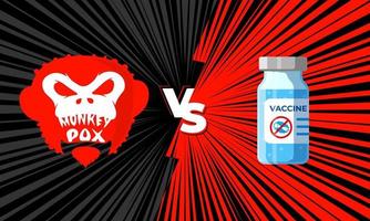 nuevo virus pandémico de la viruela símica versus vacunación. batalla de la vacuna médica frente a la infección por brote de la enfermedad de la viruela del mono. mpv mpvx peligro de viruela e inmunización en salud pública. banner de concepto de vector eps