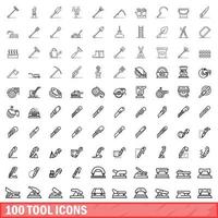 100 tool icons set, outline style vector