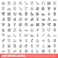 100 iconos deportivos, estilo de esquema vector