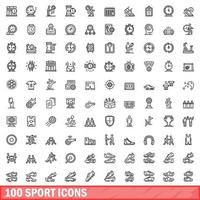 100 iconos deportivos, estilo de esquema vector