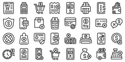 Payment cancellation icons set, outline style vector