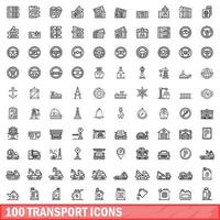 100 transport icons set, outline style vector