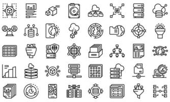 Big data icons set, outline style vector