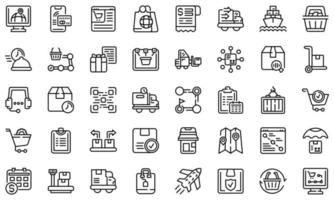 Ordering process icons set, outline style vector