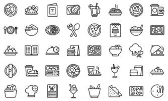 Business lunch icons set, outline style vector