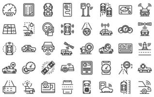 Autonomous car icons set, outline style vector