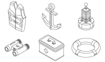 Sea safety icons set vector outine