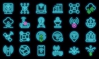 Internet connection icons set vector neon