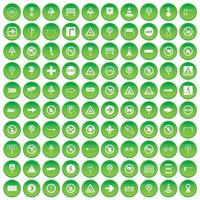 100 iconos de señales de tráfico establecer círculo verde vector