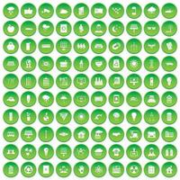 100 solar energy icons set green circle