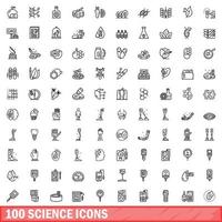 100 iconos de ciencia establecidos, estilo de esquema vector