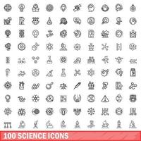 100 science icons set, outline style vector