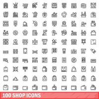 100 shop icons set, outline style vector