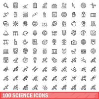 100 science icons set, outline style vector