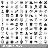 100 shield icons set, simple style vector