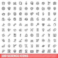 100 iconos de ciencia establecidos, estilo de esquema vector