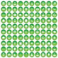 100 iconos de datos estadísticos establecer círculo verde vector