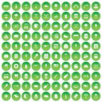 100 street food icons set green circle vector