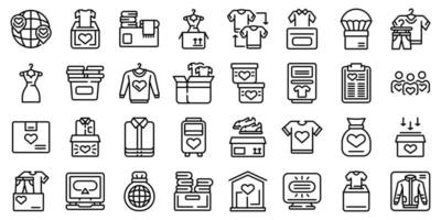 conjunto de iconos de donación de ropa, estilo de contorno vector